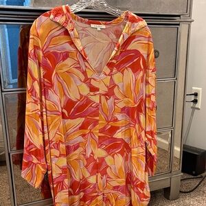 Z Supply Mini Dress in  Red and Orange Leaf Print Small